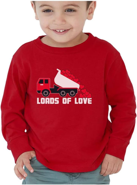 Kids Tractor and Digger Poppin Valentine'S Day Shirt - Funny Heart Dab Long Sleeve Tee for Toddlers Boys and Girls